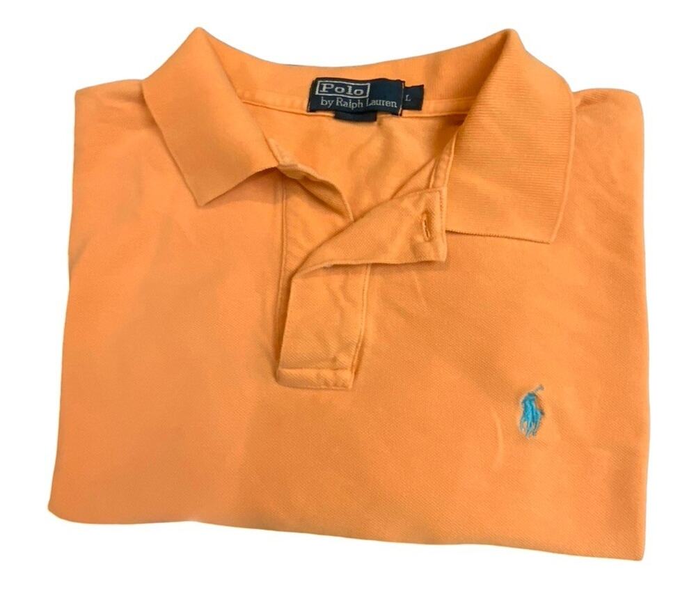 Pole Ralph Lauren Peach Orange Short Sleeve Polo Shirt 100% Cotton Sz L